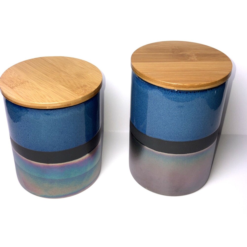 Set of 2 American Atelier Stoneware Canisters with Lids Kitchen Storage Blue - Picture 2 of 10